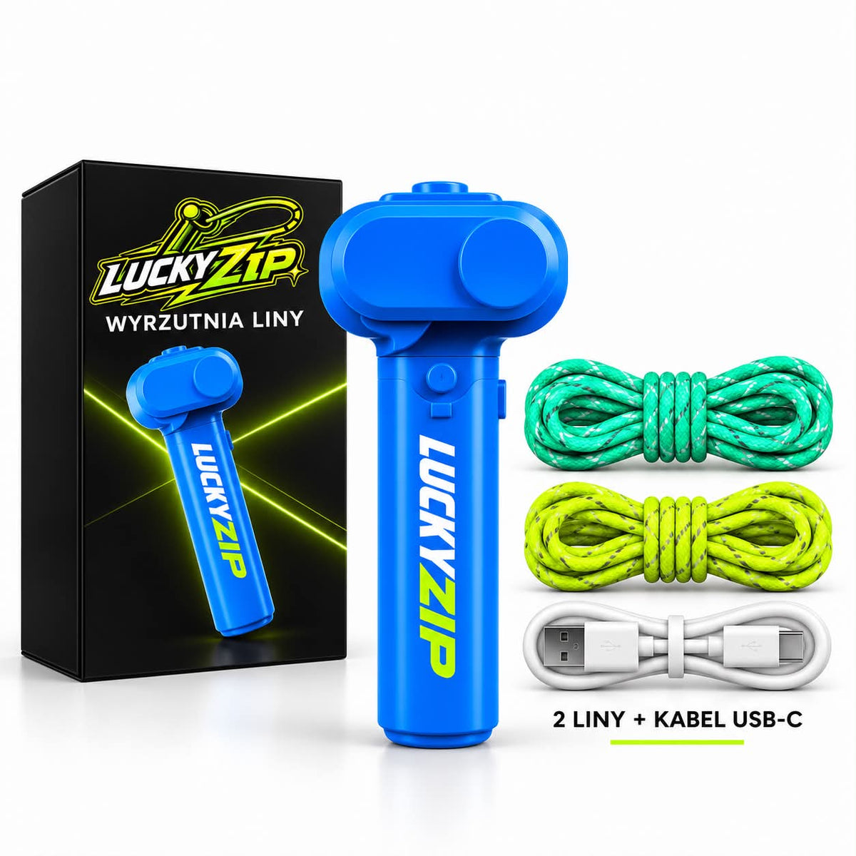 LuckyZip niebieski — 2 liny i kabel USB-C