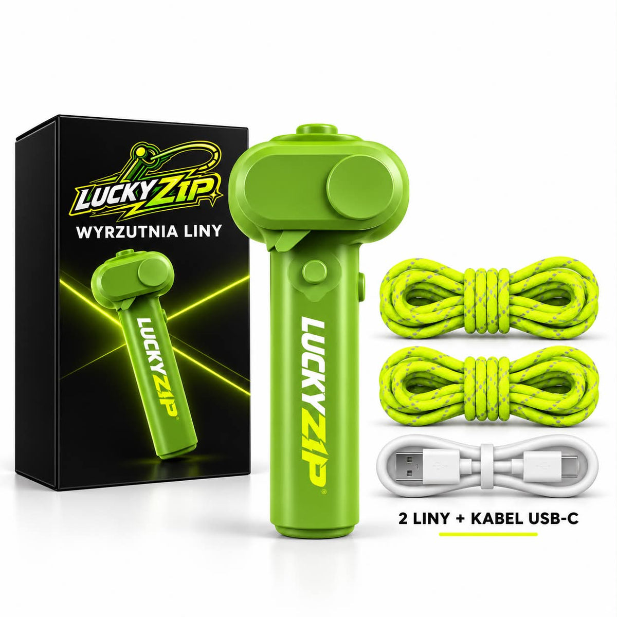 LuckyZip zielony — 2 liny i kabel USB-C